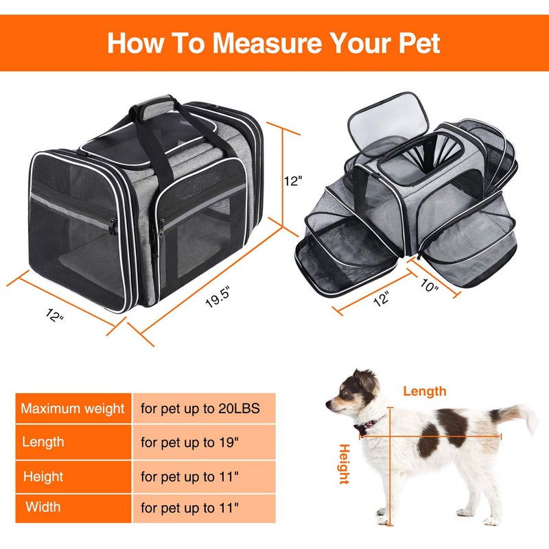 MASKEYON TSA Airline Approved Soft Sided Pet Carrier Top Loading 4 Side Expandable Large Travel Cats Carrier Collapsible with 3 Removable Washable Pads and 3 Pockets for Cats Kitten and Small Dogs - Image 2
